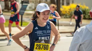 Emily running the Boston Marathon