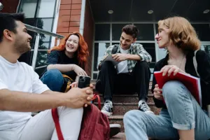 College students talking and laughing
